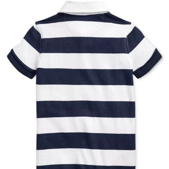 NWT Polo Ralph Lauren Baby Boys Rugby Striped Cotton Shortall MSRP $39.50 Navy - Picture 3 of 4